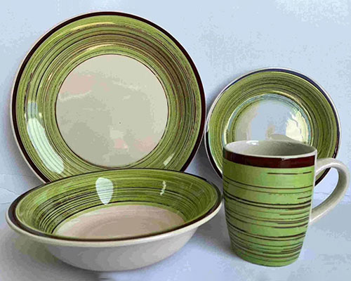Green Handmade Pottery Dinnerware Set