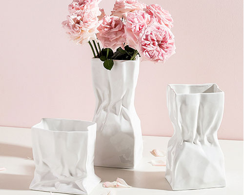 White Ceramic Paper Bag Vases