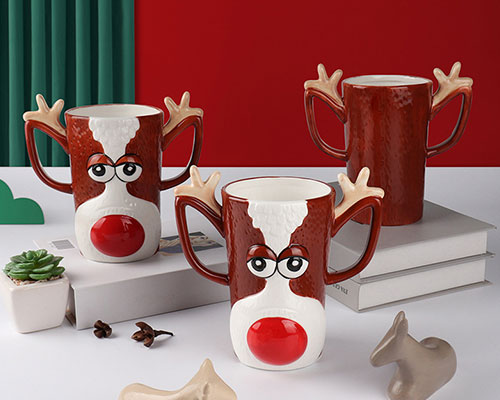 Reindeer Face Ceramic Mugs