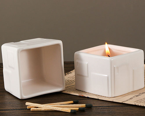 Square White Ceramic Candle Jars