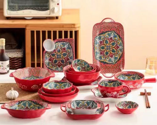 Red Handmade Ceramic Dinnerware Set