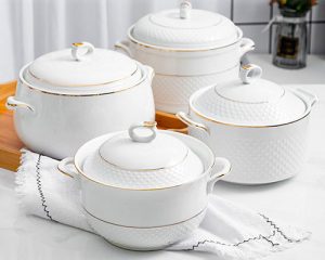 White Ceramic Cooking Pots with Lids