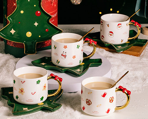 Ceramic Christmas Coffee Mugs with Handles