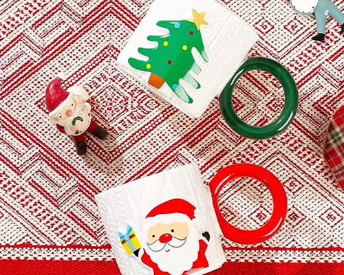 Embossed Christmas Ceramic Cups