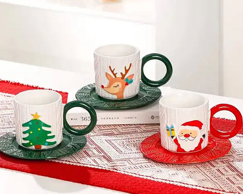 Embossed Christmas Ceramic Mugs Wholesale