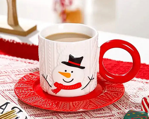 Embossed Snowman Ceramic Mug
