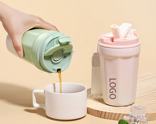 Ceramic Lined Coffee Thermos with Straw
