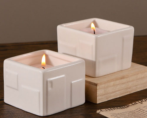 Square White Ceramic Candle Holders